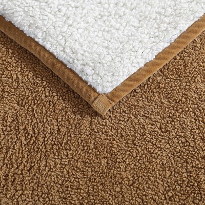 Bi-Colored Brown/Ivory Faux Shearling Reversible Throw Blanket