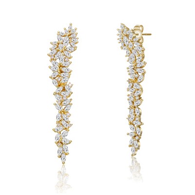 Guili Glamorous 14k Gold Plated Cubic Zirconia Waterfall Cluster Linear Earrings Ð Sparkling, Elegant Jewelry with a Chic and Dazzling Design