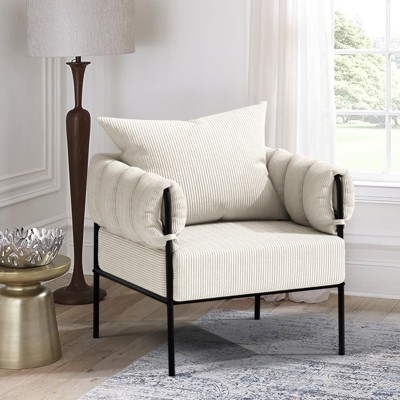 Huxxion Modern Accent Chair, Comfy Corduroy Armchair with Metal Frame, Reading Chair for Living Room, Bedroom, Balcony