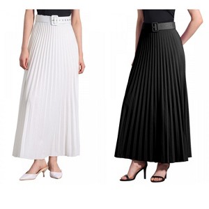 INSPIRE CHIC Women's Flowy Pleated Elastic High Waist with Belt A-line Skirt 2 Packs - 1 of 4