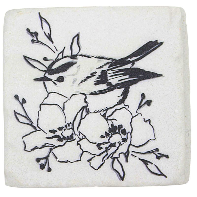 Ganz 3.75 In Bird With Flower Coaster Set Line Art Drawling Coasters, 3 of 6