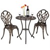 TROPOW Antique Bronze Cast Aluminum Bistro Set 3 Piece Ornate Garden Table & Lattice Chairs with Tulip Motifs - 2 of 4