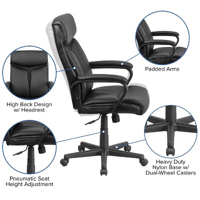 ErgoExecutive High Back Black Leather & Mesh Swivel Chair with Arms