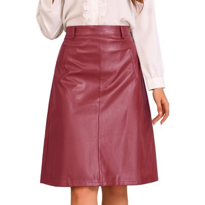 INSPIRE CHIC Women's Faux Leather Belt Vintage Pencil A-Line High Waist Skirts
