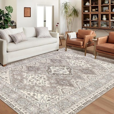 Washable Boho Rug Ultra-Thin Distressed Vintage Rug Low-Pile Floor Carpet Stain Resistant Rugs for Living Room Bedroom Dining Room Office