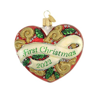 Old World Christmas 3.25" 2022 First Christmas Heart Celebrations  -  Tree Ornaments