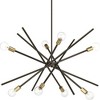 Progress Lighting Astra 8-Light Chandelier, Antique Bronze, Steel, Space-Age Design, Satin Brass Finish, No Shade - 2 of 4