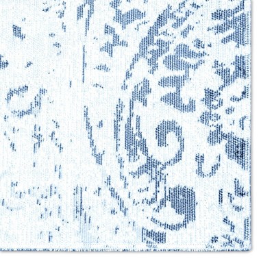 Ivory/Blue Rectangular Synthetic Medallion Indoor/Outdoor Rug
