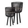 Sagebrook Home 19"/23" Set of 2 Bamboo Wood Planters on Stands, Indoor Outdoor, Black, Tri-Footed Wicker Bamboo Planters Baskets for Garden, Patio, - 3 of 4