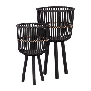Bencmate Planters Outdoor Garden Bamboo Planters, Flowers Ferns Succulents Planter Pots for Hall Balcong Porch Home, 2 Pcs, Black, 13"*13"*23" - 1 of 4