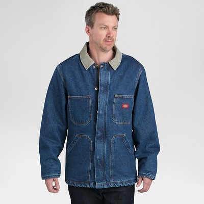 dickies denim zip front chore coat