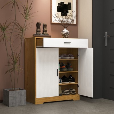 VYNXARIA Shoe Storage Cabinet with 3 White Panel Flip Drawers, Freestanding Organizer for Entryway, Narrow Shoe Rack Cabinet
