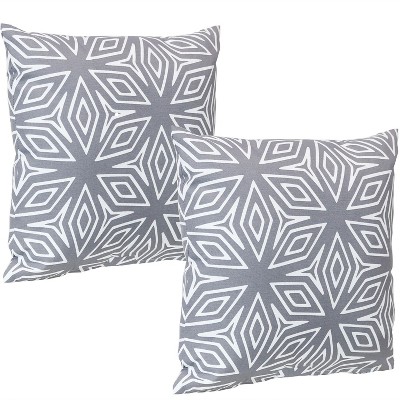 Sunnydaze Indoor/Outdoor Weather-Resistant Polyester Square Decorative Pillow with Zipper Closures - 17" x 17" - Gray Geometric - 2pk