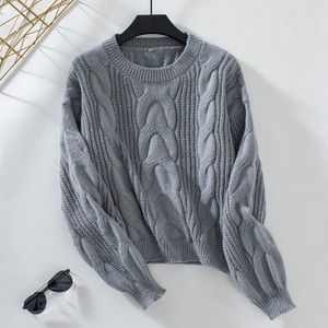 Women's Twist Cable Pullover Sweater Shirt Long Sleeve Fall Casual Crew Neck Loose Fit Knit Top Long Sleeve - 1 of 2