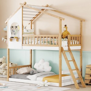 Twin Over Twin Bunk Bed with Roof, Window and Ladder - ModernLuxe - 1 of 4