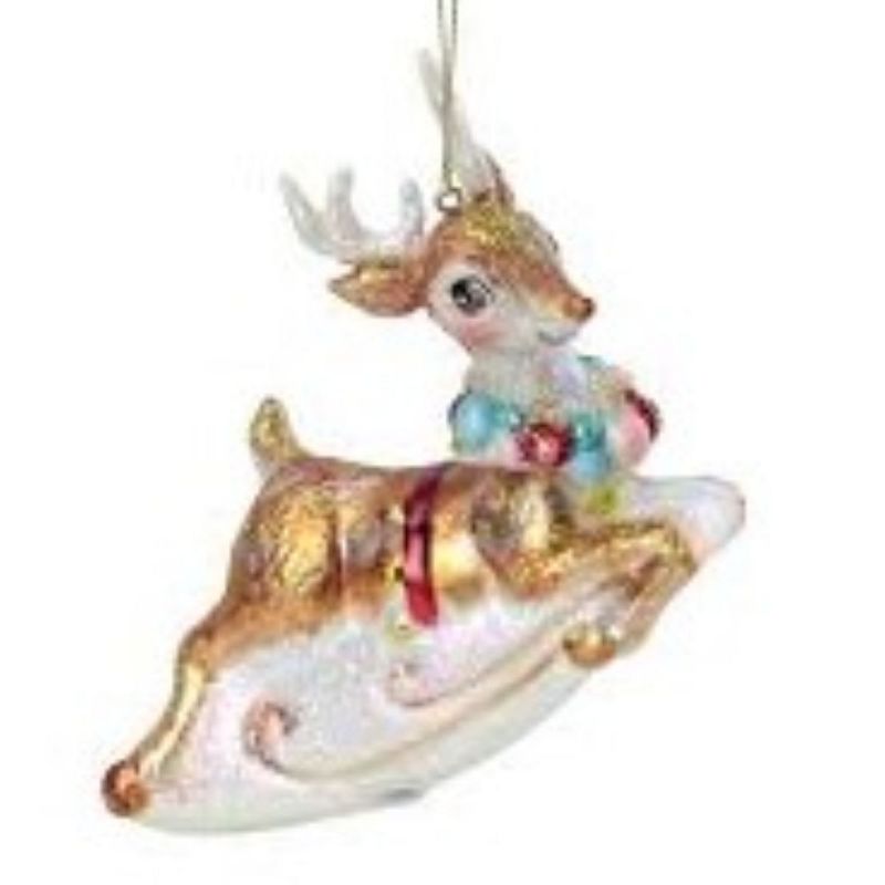 Northlight 5.25" White and Red Glittered Reindeer Glass Christmas Ornament, 3 of 4