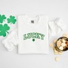 Simply Sage Market Women's Graphic Sweatshirt Embroidered Lucky Varsity Clover St. Patrick's Day- Green Ink - 3 of 3