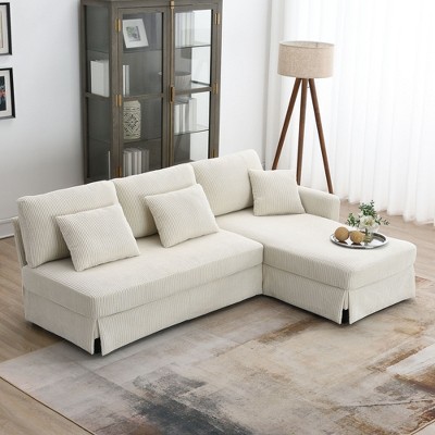 NicBex Couches for Living Room 87" L Shaped Couch Corduroy Sectional Sofa 4-seat Upholstered Convertible Sleeper Couch with Reversible Chais