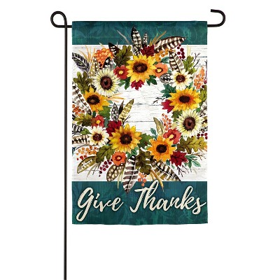 Evergreen Give Thanks Wreath Garden Suede Flag