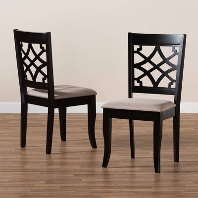 Espresso Sand Cane-Back Oak Wood Side Chair Set