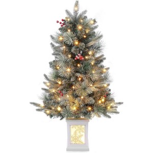 3 Ft Pre-Lit Artificial Christmas Tree with 78 Battery-Powered LED Lights & Illuminated Base, Indoor/Outdoor Holiday Decor for Home Yard Office - 1 of 4