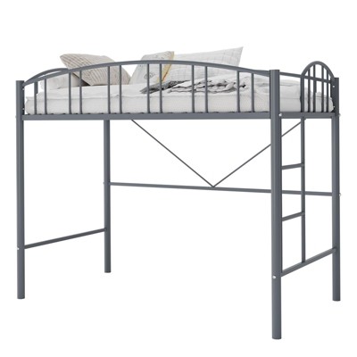 Loft Bed Twin Size, Heavy Duty Metal Loft Bed Frame with Arched Guardrail and Safety Ladder