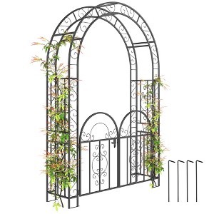 Outsunny 7.4ft Steel Garden Arch with Gate, Garden Arbor Trellis for Climbing Plants Roses Vines, Wedding Arch Stand for Outdoor Lawn Backyard, Black - 1 of 4