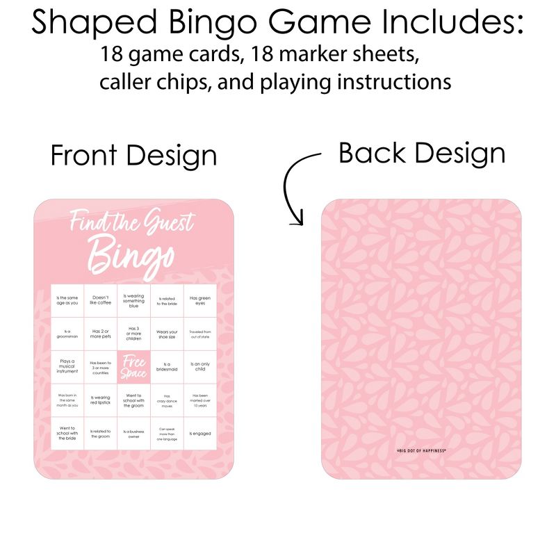 Big Dot of Happiness Pink Elegantly Simple - Find the Guest Bingo Cards and Markers - Wedding & Bridal Shower Bingo Game  Set of 18, 3 of 6