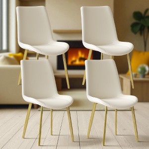 Mshliw Set of 4 PU Leather Dining Chairs with Metal Legs, Ergonomic Backrest and Modern Two-Tone Design for Kitchen and Dining Room - 1 of 4