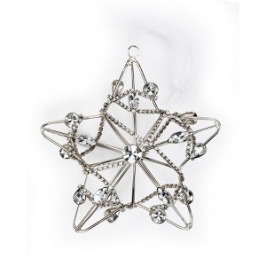 HomeRoots Set of Four Gold And Silver Handmade Faux Crystal And Metal Hanging Star Ornaments - 1 of 4