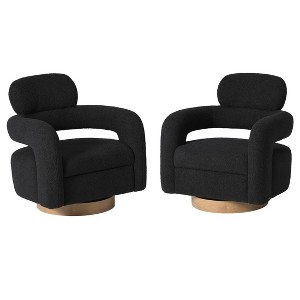 WestinTrends Alexandria Mid-Century Modern Faux Shearling Swivel Barrel Accent Chair (Set of 2) - 1 of 4