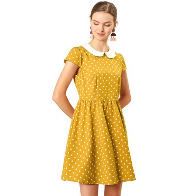 INSPIRE CHIC Women's Peter Pan Collar Short Sleeves Contrast A-Line Polka Dots Dress