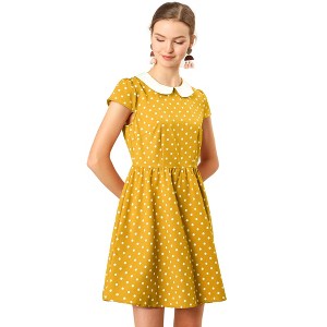 INSPIRE CHIC Women's Peter Pan Collar Short Sleeves Contrast A-Line Polka Dots Dress - 1 of 4