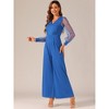 Allegra K Women's Elegant V Neck Mesh Long Sleeve Loose Wide Leg Party Jumpsuits - 2 of 4