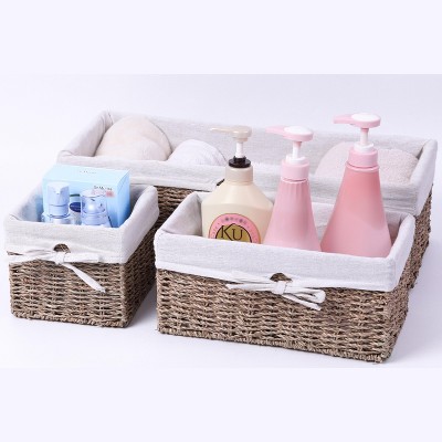 Seagrass Rectangular Storage Baskets with White Lining, Set of 3