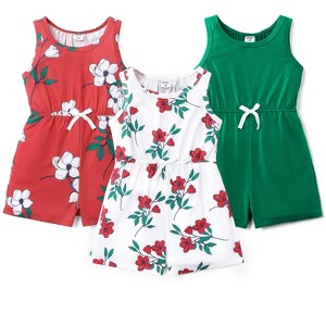 PATPAT Toddler Girls Jumpsuit 3 pk Floral Rompers Little Girl Elastic Waist Sleeveless One Piece Jumpsuits - 1 of 4