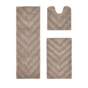 Hugo 3-Piece Bath Rug Set 100% Premium Cotton Tufted Chevron Pattern Bathmats for Bathroom, Super Soft Absorbent Machine Washable - 1 of 4
