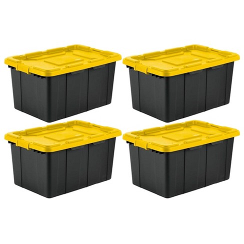 Sterilite 27 Gallon Plastic Stacker Tote, Heavy Duty Lidded Storage Bin  Container For Stackable Garage And Basement Organization, Black, 4-pack :  Target