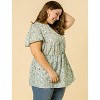 Agnes Orinda Women's Plus Size Floral Print V-Neck Smocked Waist Peplum Short Sleeve Chiffon Blouses - 4 of 4