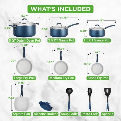 NutriChef 20-Piece Navy Blue Non-Stick Aluminum Cookware and Bakeware Set