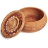 BRINJOY Handwoven Rattan Basket with Lid (9.06"D¡Á5.12"H) | Natural Wicker Storage Organizer for Kitchen, Living Room & Gifts - 3 of 4