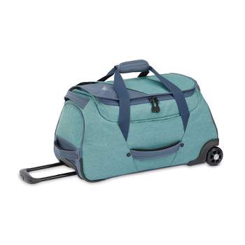 High Sierra Fairlead 28 Inch Drop Bottom Portable Wheeled Rolling Polyester  Duffel Travel Bag with Recessed Telescoping Handle, Graphite Blue