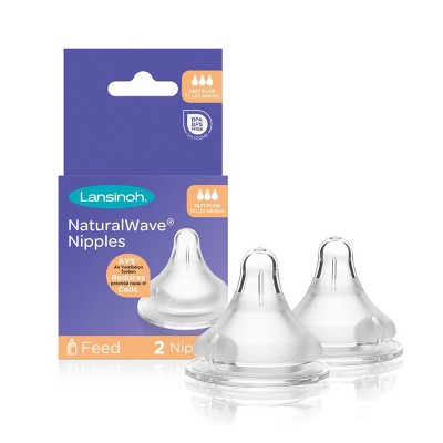 Image of Lansinoh NaturalWAVE Silicone Anti-Colic Baby Bottle Nipples - Fast Flow - 2pk