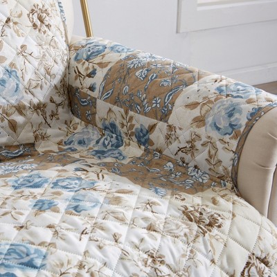 Taupe and Blue Floral Patchwork Recliner Furniture Protector