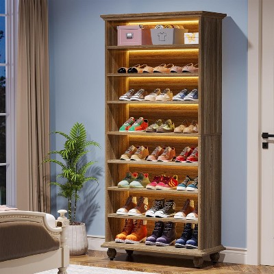 Tribesigns 9-Tier 30 Pairs Shoes Storage Cabinet with LED and Solid Wood Legs