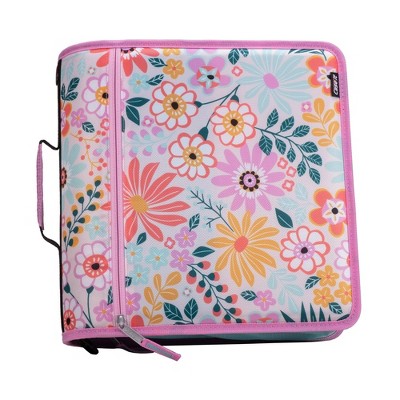 Case-it 3" Printed Nylon Ring Binder with Internal/External Pockets Bunch O Flowers Pink