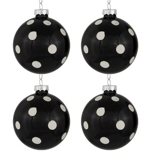 Northlight Shiny Finish Polka Dots Christmas Glass Ball Ornaments - 3" (80mm) - Black and White - Set of 4 - 1 of 4