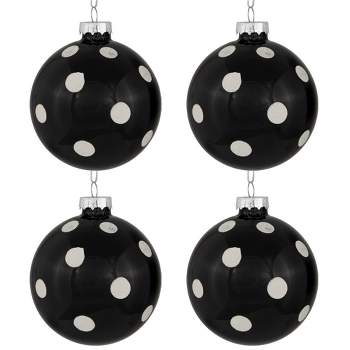 Northlight Set of 4 Black and White Polka Dots Christmas Glass Ball Ornaments 3" (80mm)