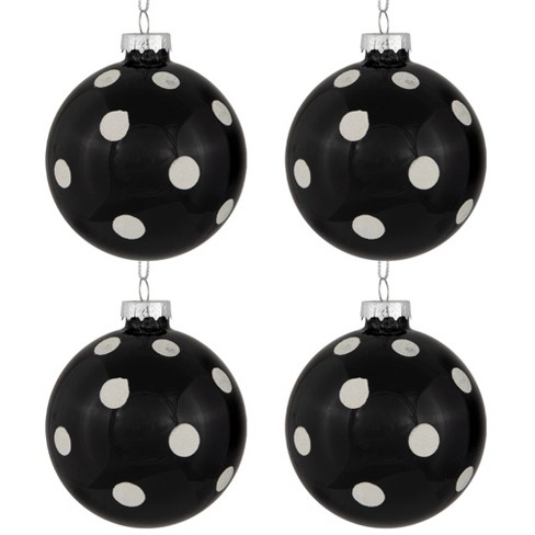 Ornativity Black and White Ornaments - Glittered Checkered Ball Ornament with Red Bow Christmas Tree Decoration Set (Pack of 12)