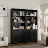 6-Tier Bookshelf w/ Door & 3 Drawers, 71" Wood Bookcase - Open Shelves & Storage for Office, Living Room, Bedroom - 3 of 4